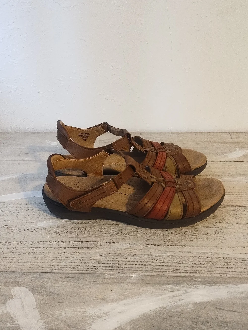 Earth Origins weiltek system Women Brown Leather Strappy Comfort Sandals Size8.5